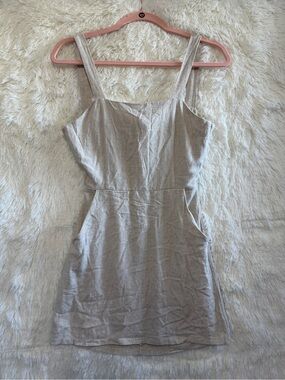 One Clothing Womens Open Back Linen Blend Mini Dress Size XS Cream Pockets